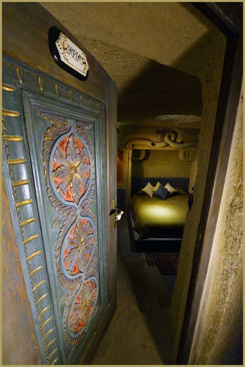 Special Cave Room Pappas cave room embroidered door of the best rock carving hotel in Cappadocia